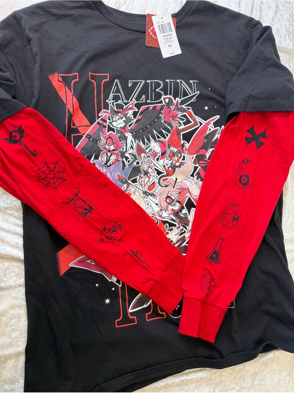 Hot Topic Hazbin Hotel Layered Graphic Tee Black Red Long Sleeve NWT M Cartoon - Picture 4 of 13